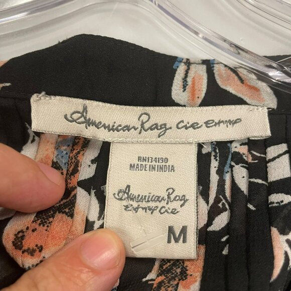American Rag Womens Sheer Button Up Top Black/Multi Floral Size Medium - Picture 8 of 9